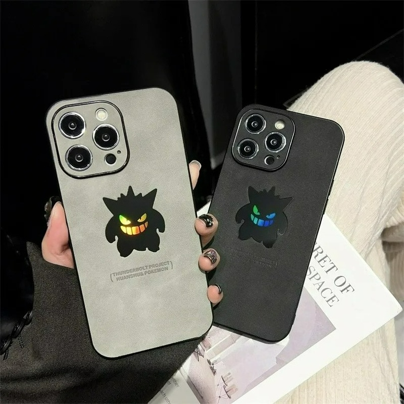 Phone Case Anime - Cartoon Anime Gengar Leather Texture Laser